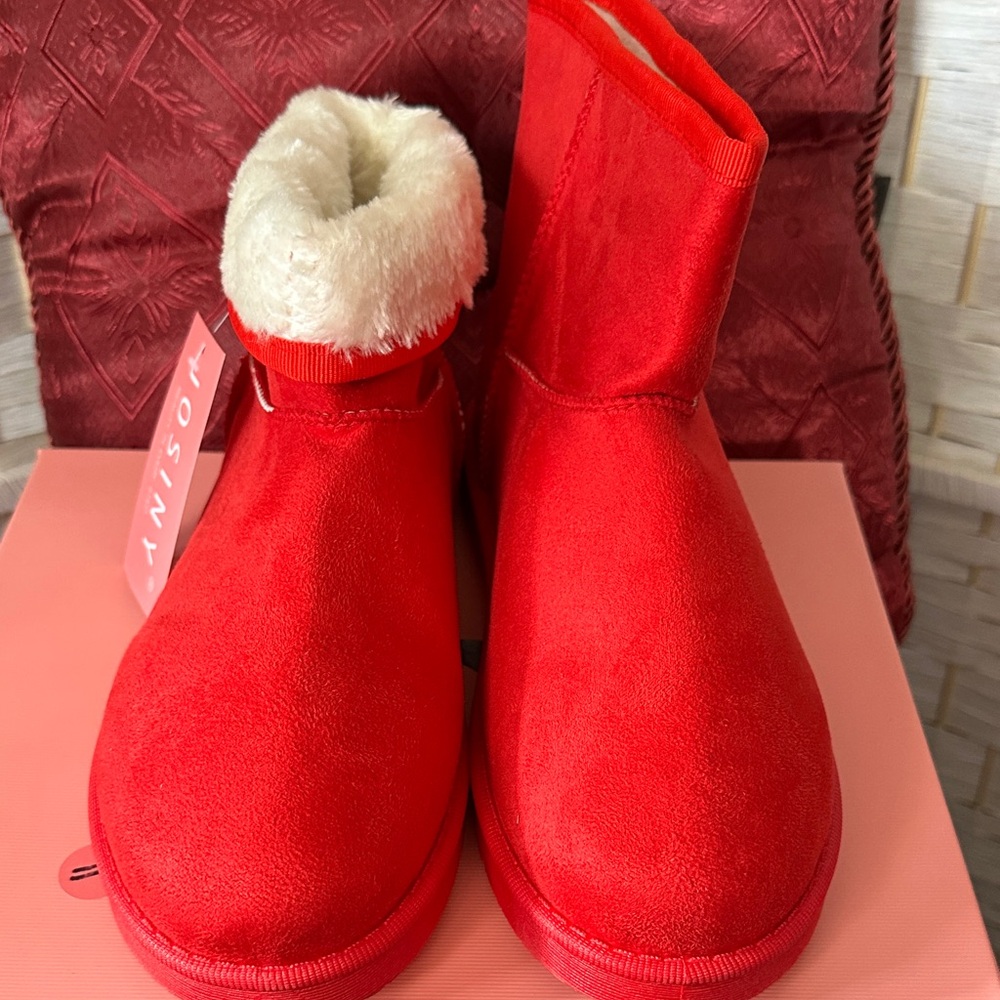 Red Faux Fur Lined Boots